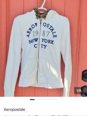 Aéropostale Cream Zip-Up Hoodie with Navy Logo